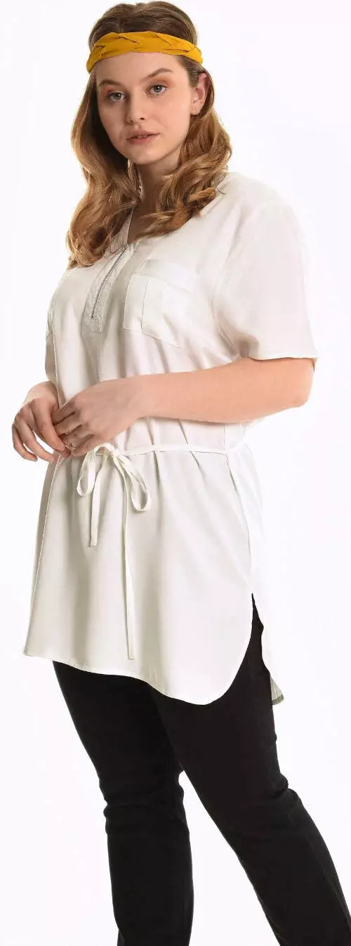 Bijela tunika od viskoze za cijelo tijelo s uzicom