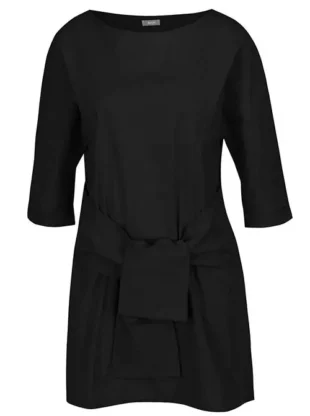 Crna haljina tunika s kravatom i džepovima