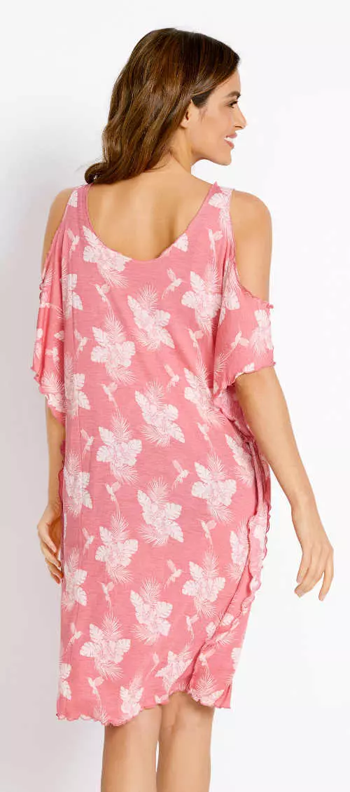Ružičasta cvjetna haljina za plažu do koljena