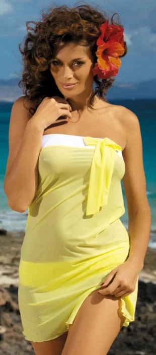 Žuta tunika za plažu bez naramenica