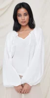 Bijela ženska elegantna tunika bluza s balon rukavima
