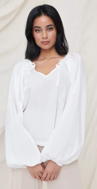 Bijela ženska elegantna tunika bluza s balon rukavima